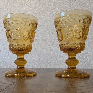 1840 Old Baccarat Style Amber Orange Glow Arabesque Pattern Intricate Wine Glass